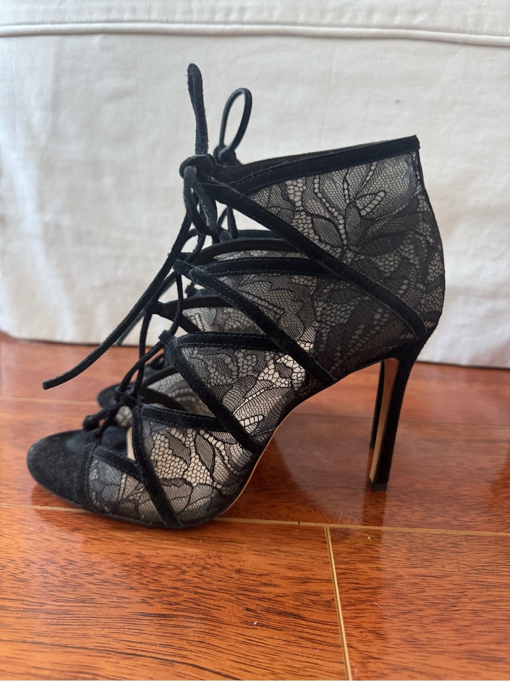 Pour La Victoire Black Lace Strappy High Heels